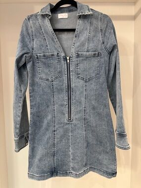 Pink Lily  small faded blue zip-front 
Denim Dress.  Like new